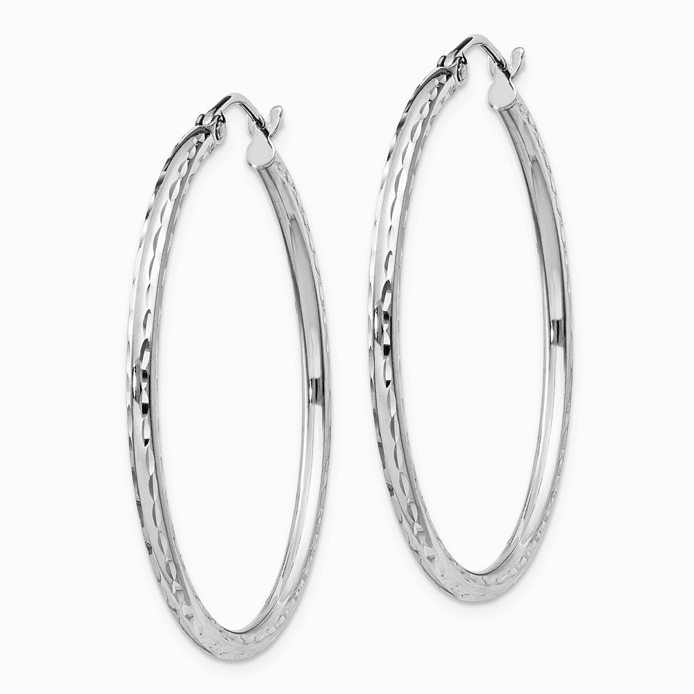 Sterling Silver Rhodium-plated 2mm Diamond Cut Hoop Earrings - Product Photo