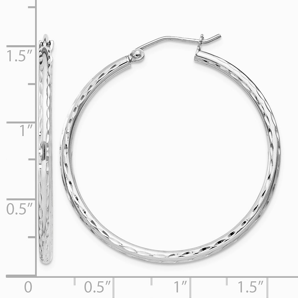 Sterling Silver Rhodium-plated 2mm Diamond Cut Hoop Earrings - Product Photo