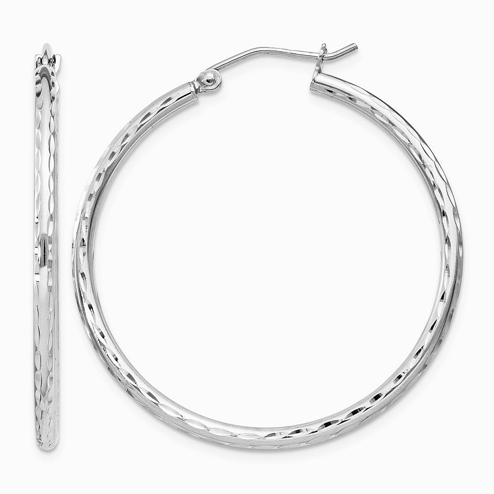 Sterling Silver Rhodium-plated 2mm Diamond Cut Hoop Earrings - Product Photo