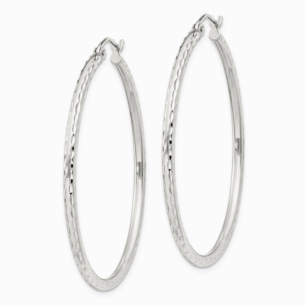 Sterling Silver 2mm Diamond Cut Hoop Earrings - Product Photo