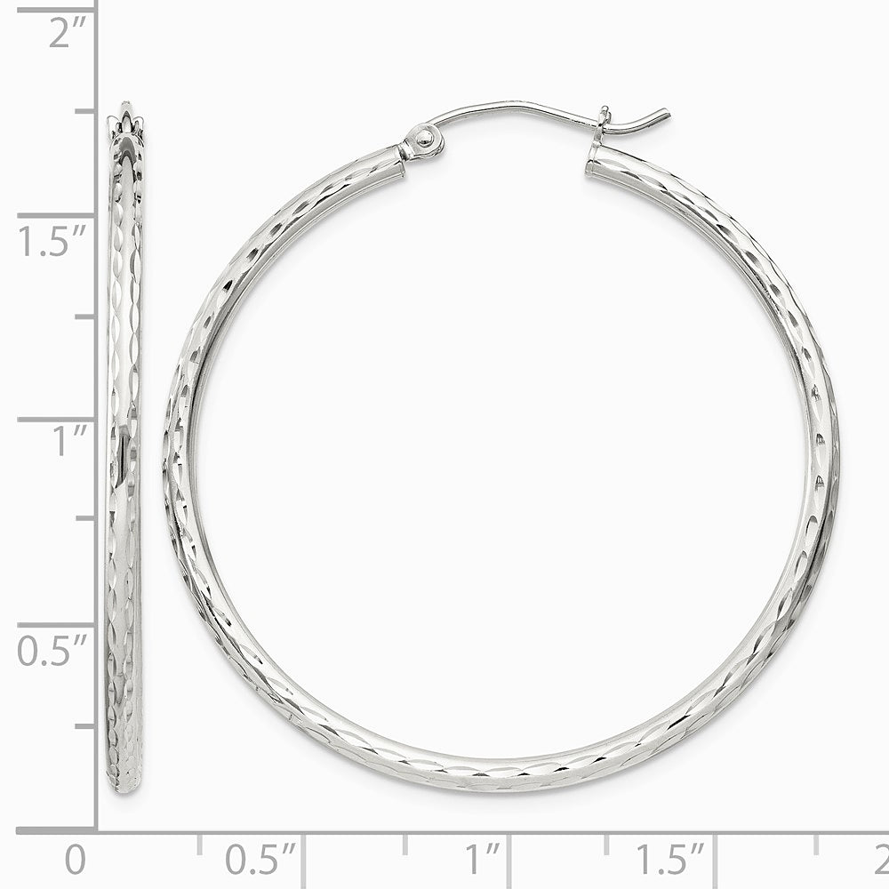 Sterling Silver 2mm Diamond Cut Hoop Earrings - Product Photo