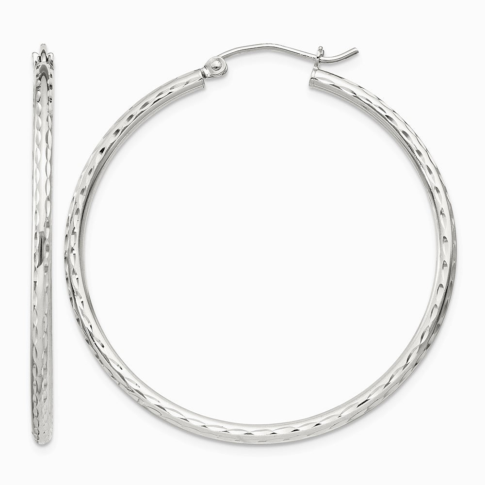 Sterling Silver 2mm Diamond Cut Hoop Earrings - Product Photo