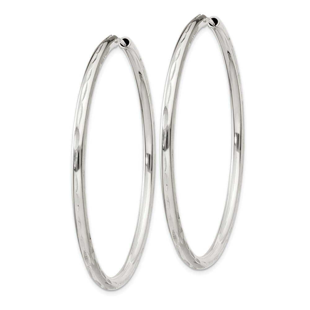 Sterling Silver Diamond-Cut 2.5x50mm Endless Hoop Earrings - Product Photo