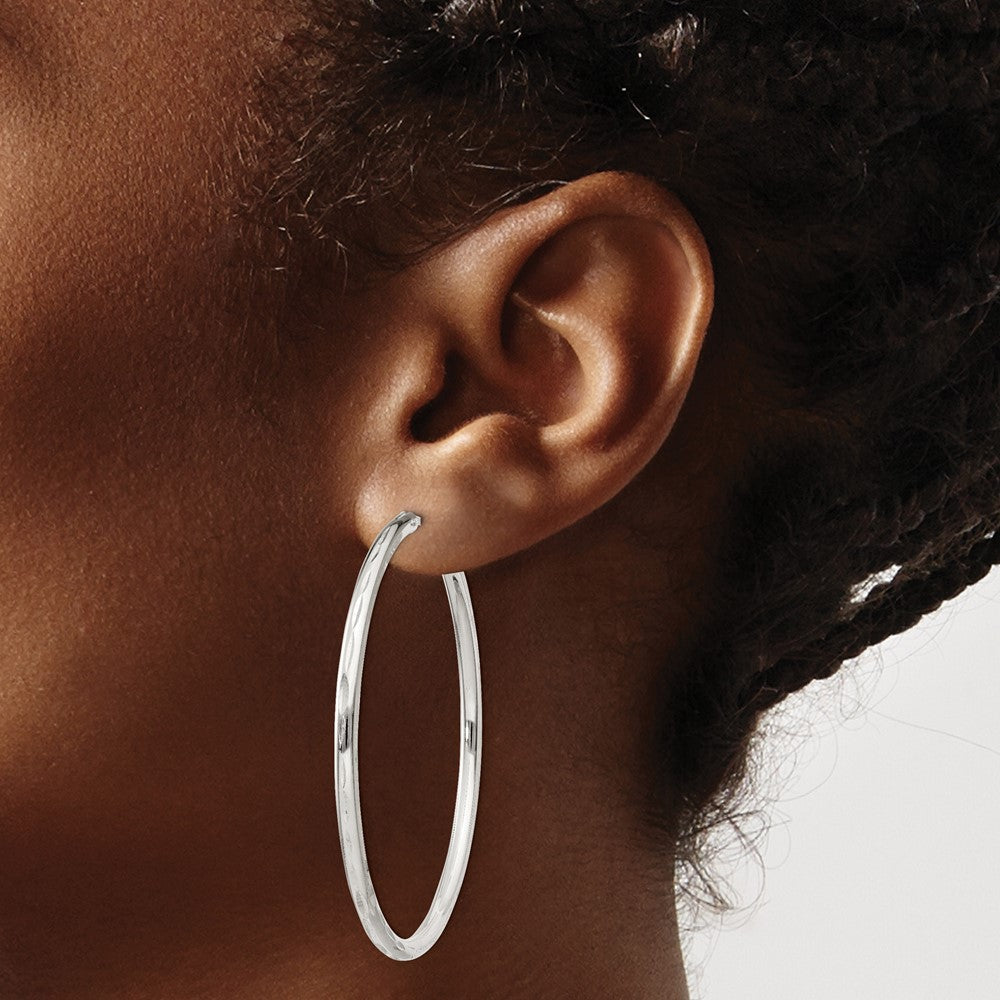 Sterling Silver Diamond-Cut 2.5x50mm Endless Hoop Earrings - Product Photo