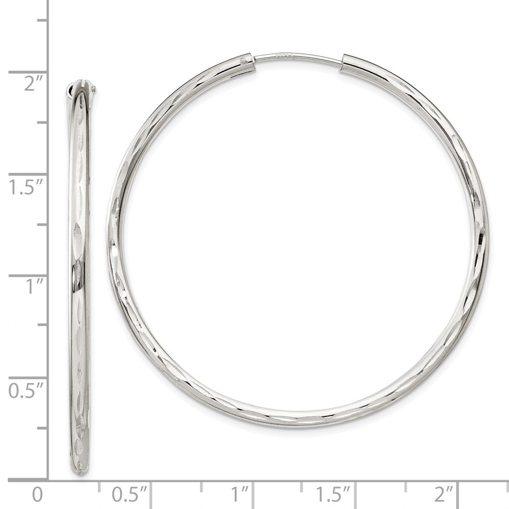 Sterling Silver Diamond-Cut 2.5x50mm Endless Hoop Earrings - Product Photo
