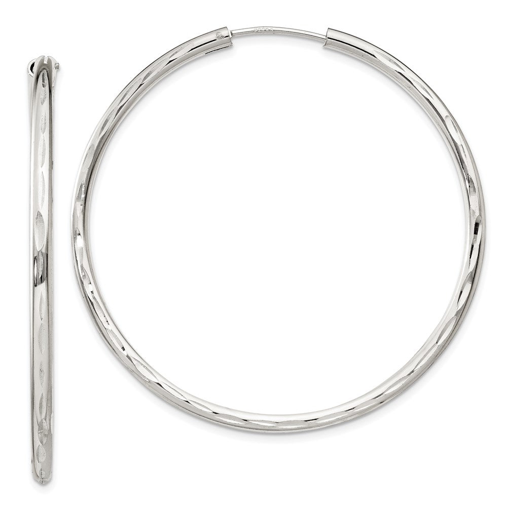 Sterling Silver Diamond-Cut 2.5x50mm Endless Hoop Earrings