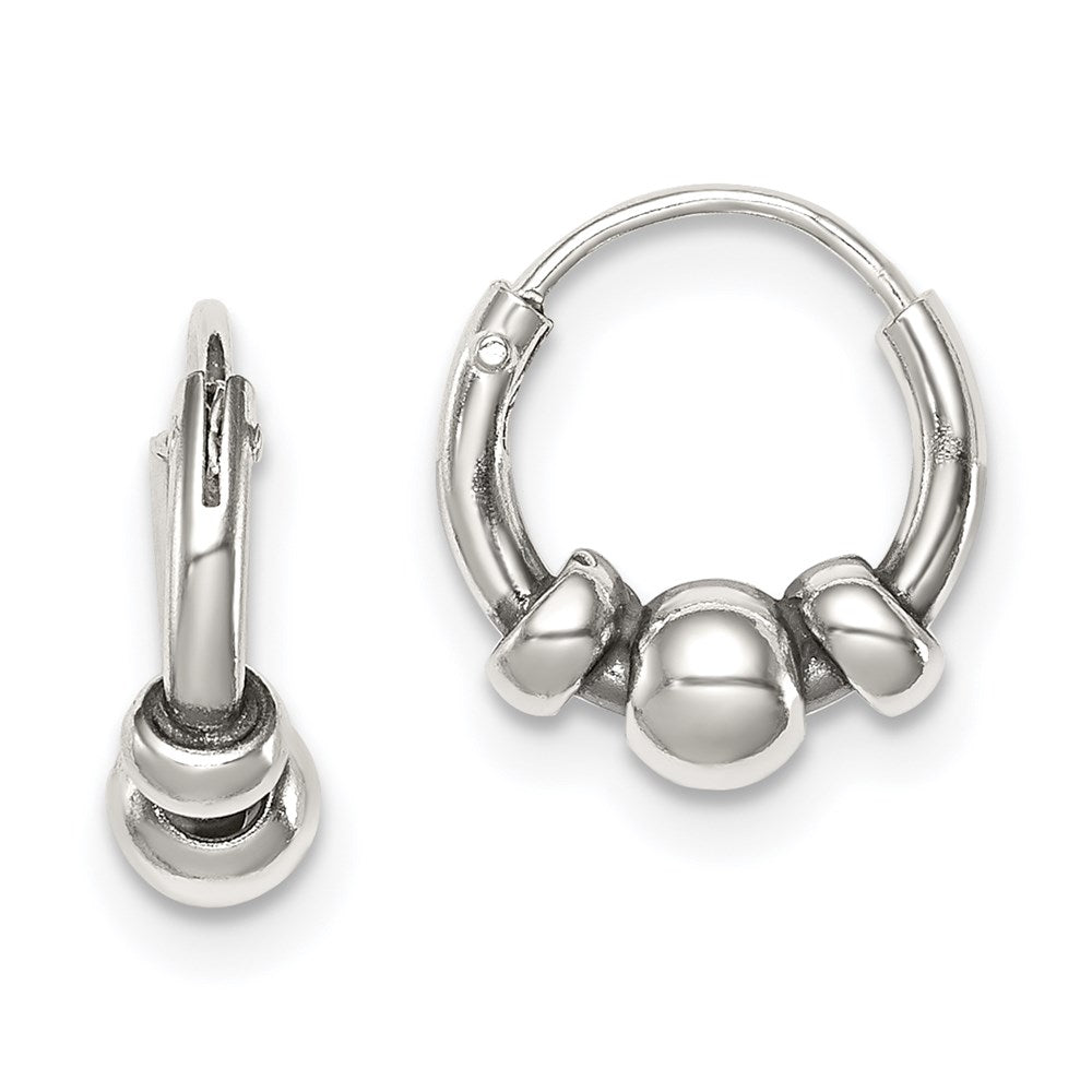 Sterling Silver Tiny Beaded Endless Hoop Earrings - Product Photo