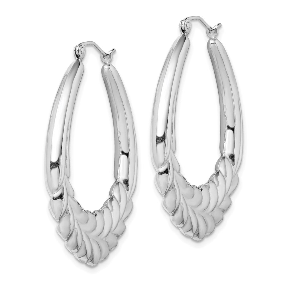 Sterling Silver Rhodium-plated Polished Wheat Shrimp Oval Hoop Earrings - Product Photo