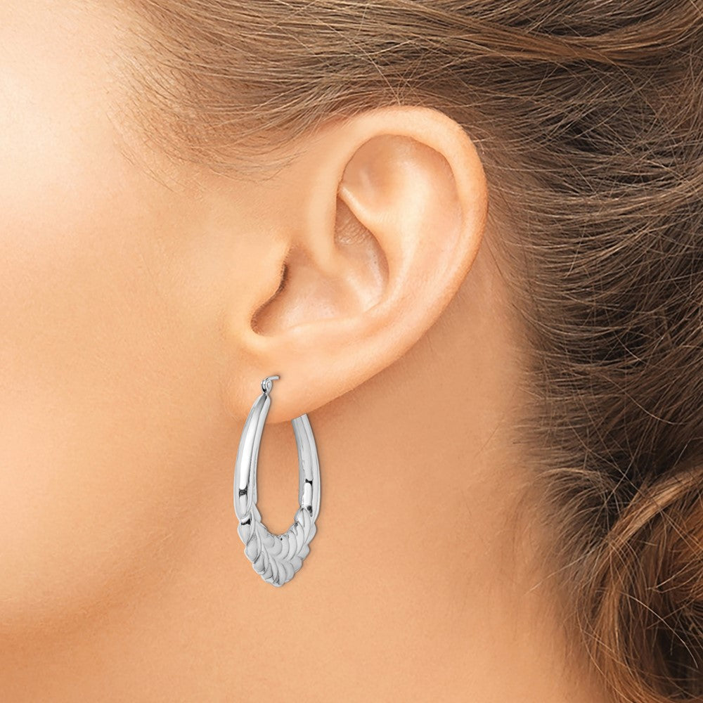 Sterling Silver Rhodium-plated Polished Wheat Shrimp Oval Hoop Earrings - Product Photo