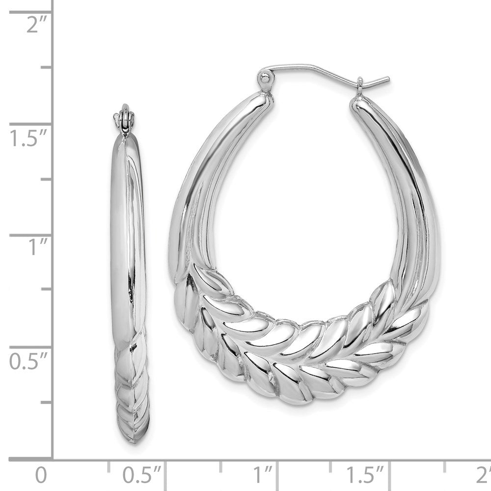 Sterling Silver Rhodium-plated Polished Wheat Shrimp Oval Hoop Earrings - Product Photo