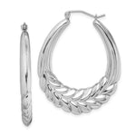 Sterling Silver Rhodium-plated Polished Wheat Shrimp Oval Hoop Earrings - Product Photo