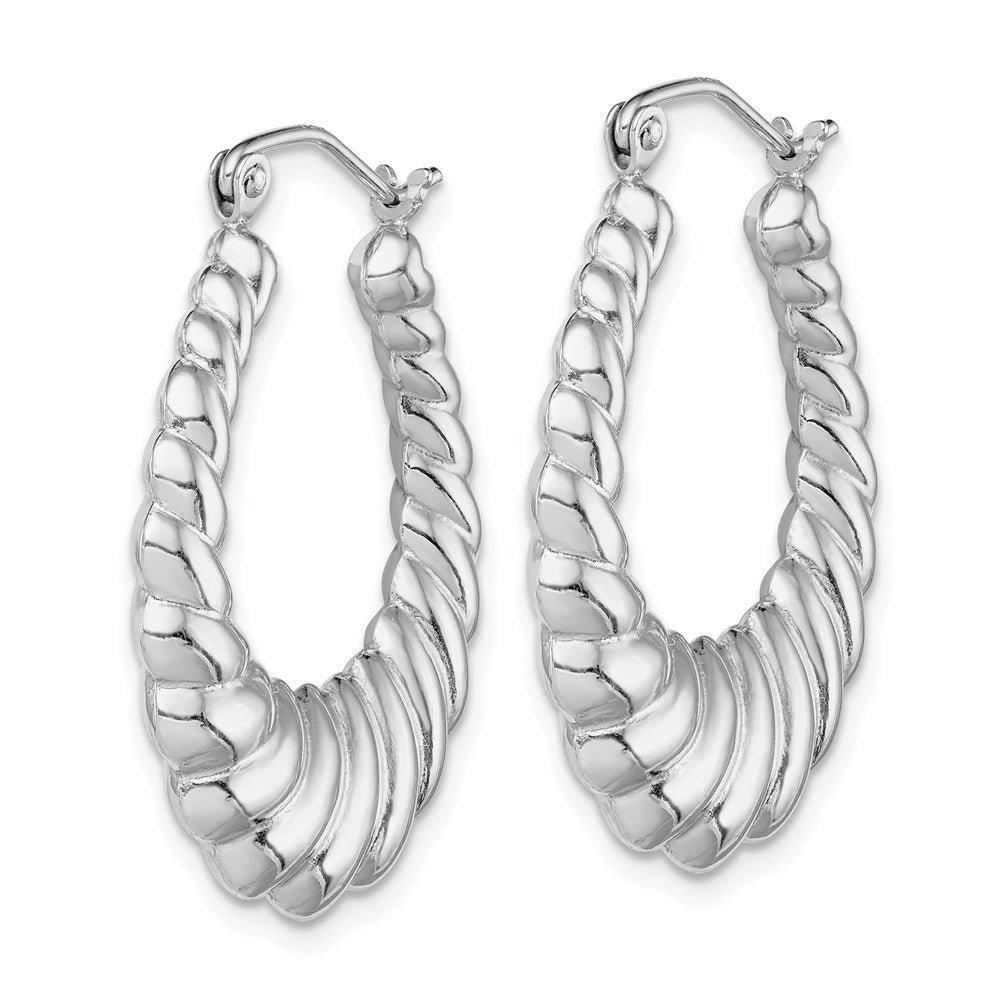 Sterling Silver Rhodium-plated Polished Shrimp Oval Hoop Earrings - Product Photo