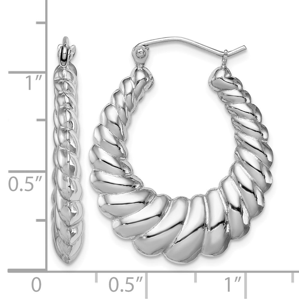 Sterling Silver Rhodium-plated Polished Shrimp Oval Hoop Earrings - Product Photo