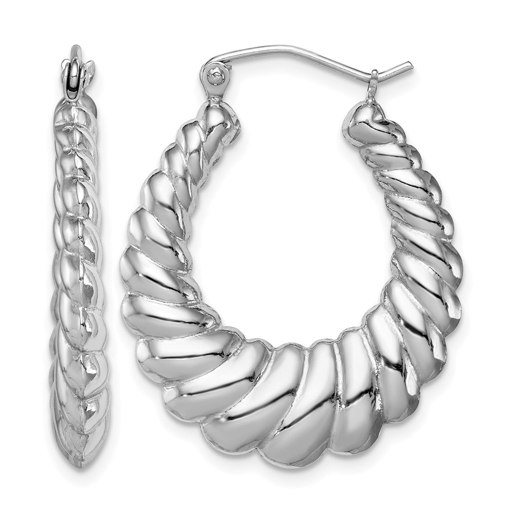 Sterling Silver Rhodium-plated Polished Shrimp Oval Hoop Earrings - Product Photo