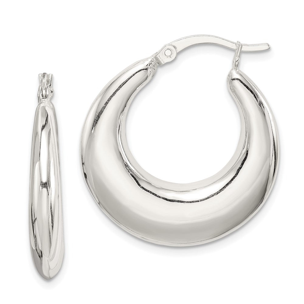 Sterling Silver Polished & Tapered Round Hoop Earrings - Product Photo