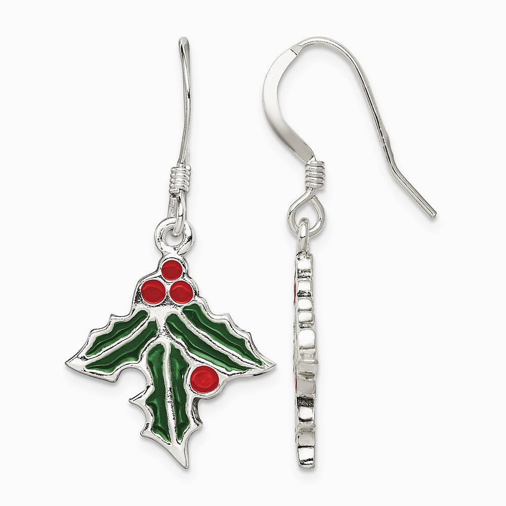 Sterling Silver Enameled Holly Earrings
