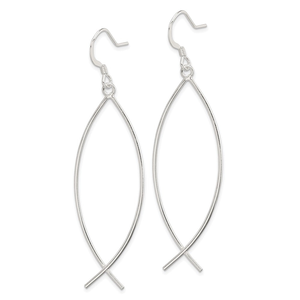 Sterling Silver Polished Ichthus Dangle Earrings - Product Photo