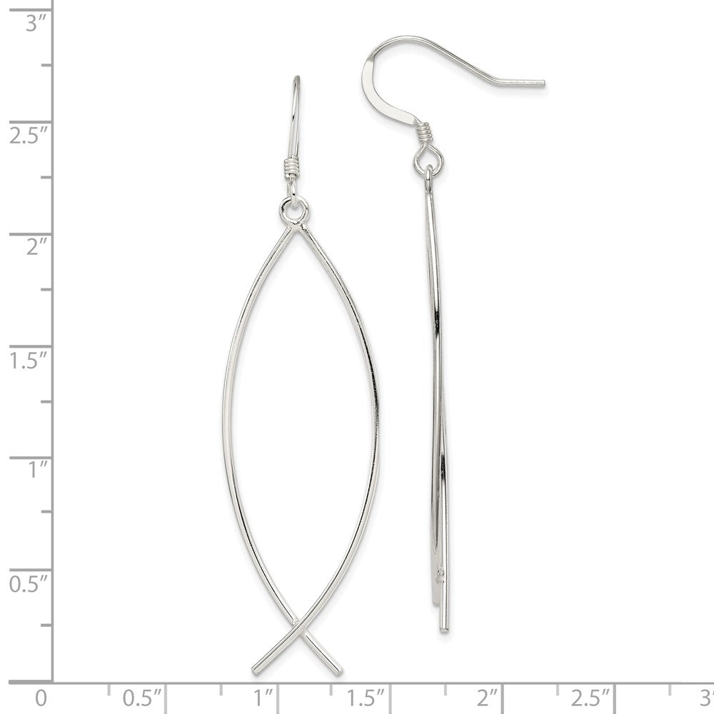 Sterling Silver Polished Ichthus Dangle Earrings - Product Photo