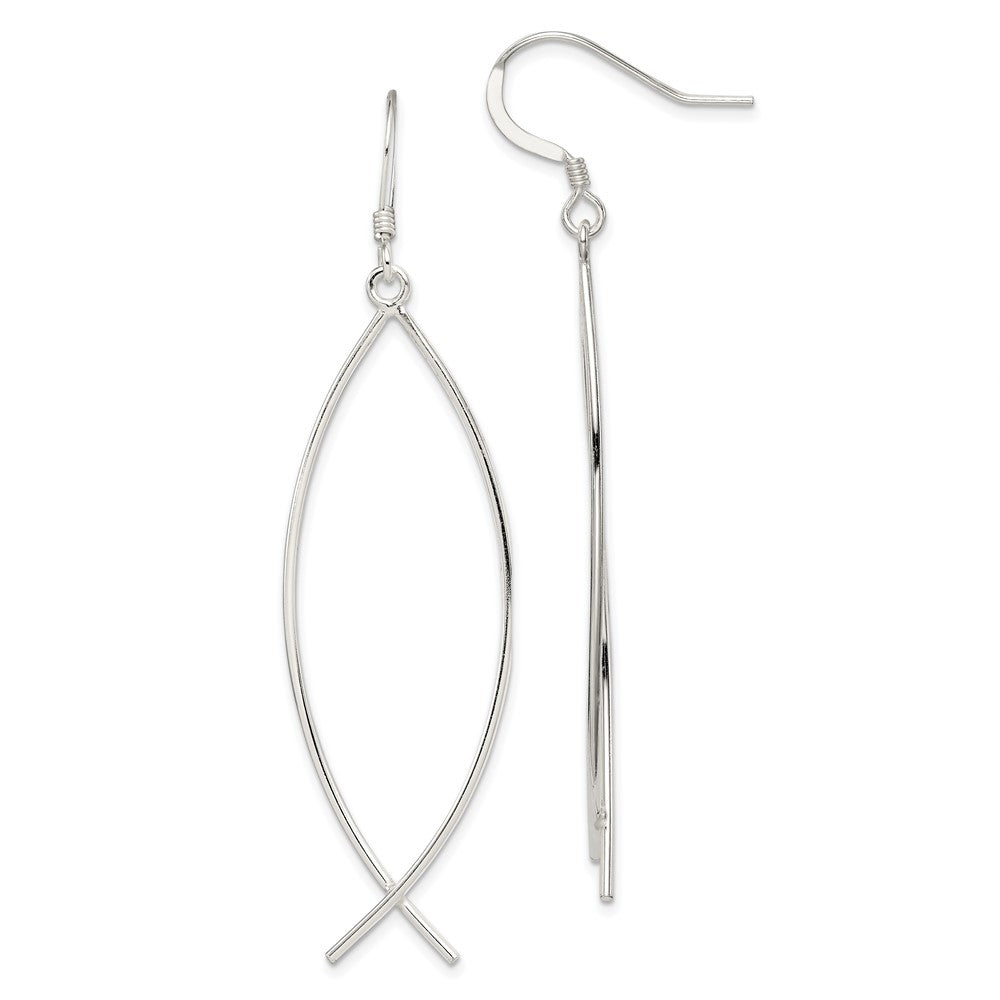 Sterling Silver Polished Ichthus Dangle Earrings - Product Photo