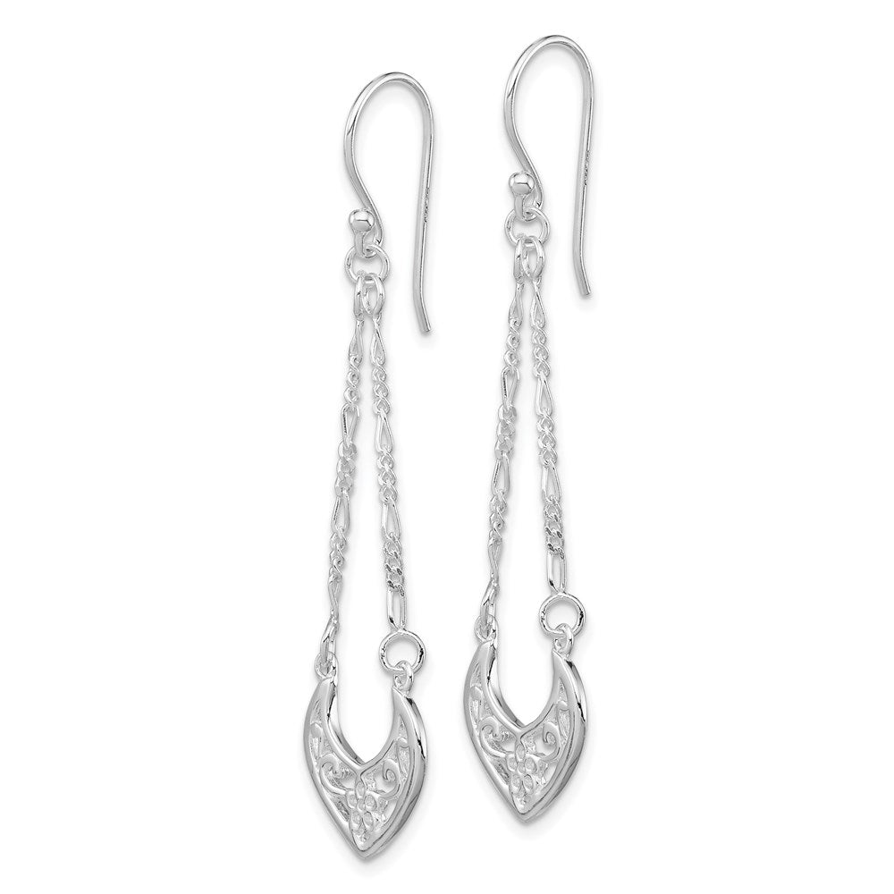 Sterling Silver Rhodium-plated Filigree Dangle Earrings - Product Photo