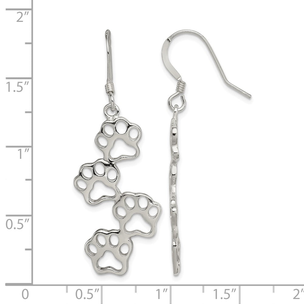 Sterling Silver Four Paw Prints Earrings - Product Photo