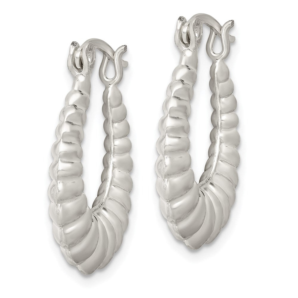Sterling Silver Polished Shrimp Oval Hoop Earrings - Product Photo