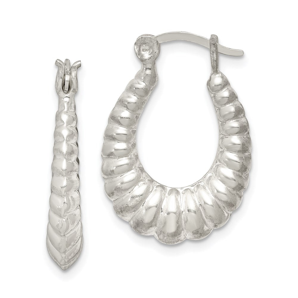 Sterling Silver Polished Shrimp Oval Hoop Earrings - Product Photo