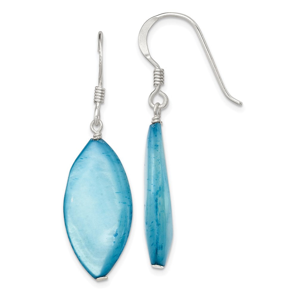 Sterling Silver Polished Blue Mother of Pearl Marquise Dangle Earrings - Product Photo