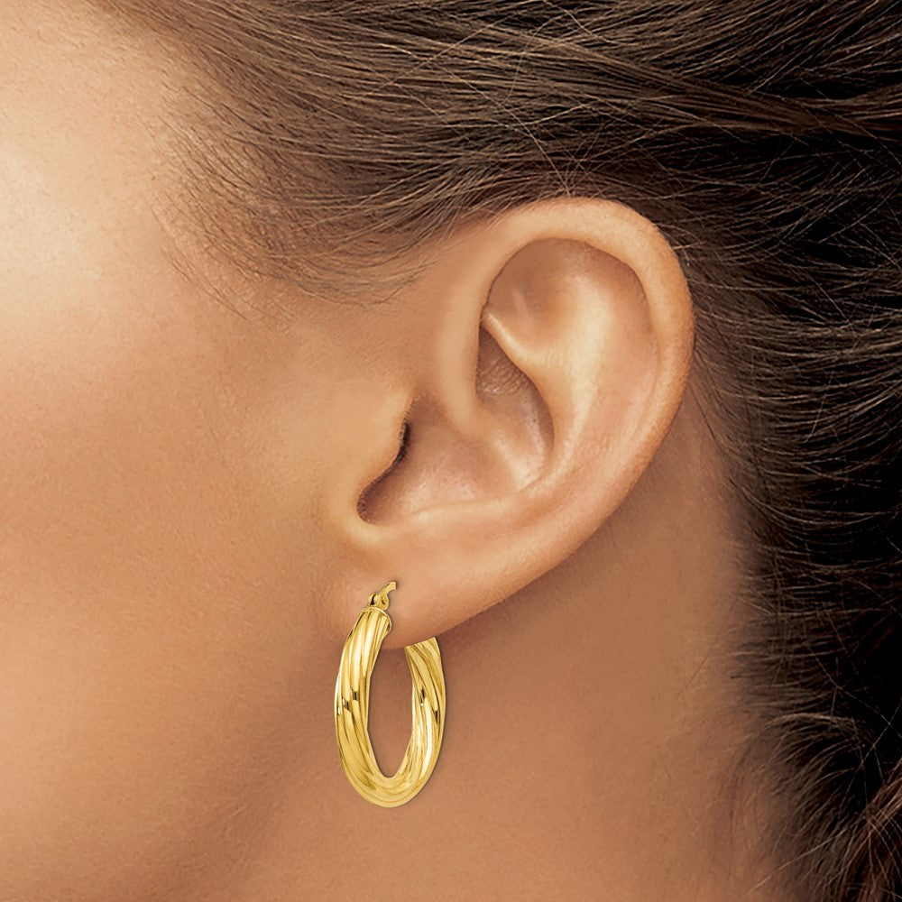 Sterling Silver Gold Flash Plated Twisted 4x25mm Hoop Earrings - Product Photo