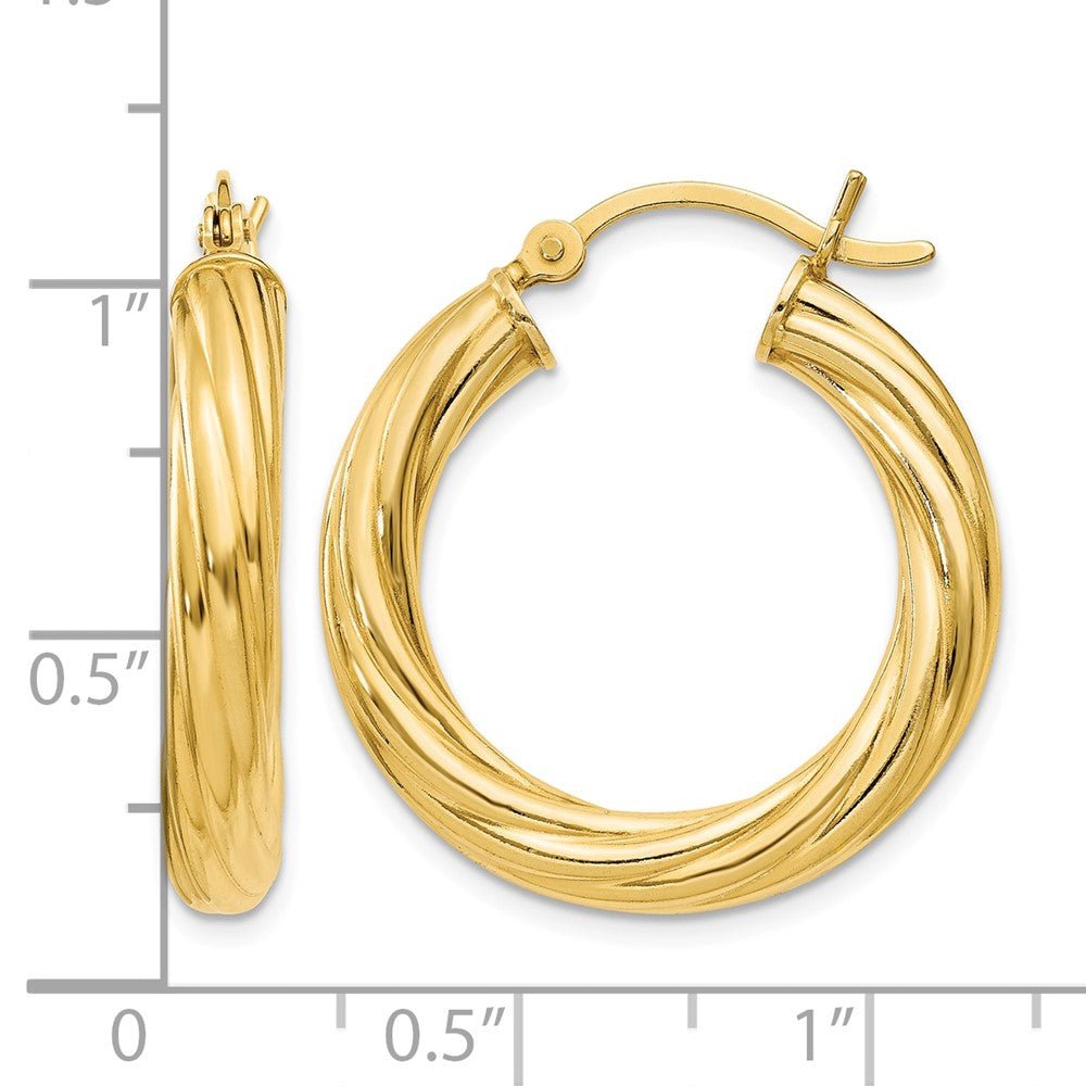 Sterling Silver Gold Flash Plated Twisted 4x25mm Hoop Earrings - Product Photo