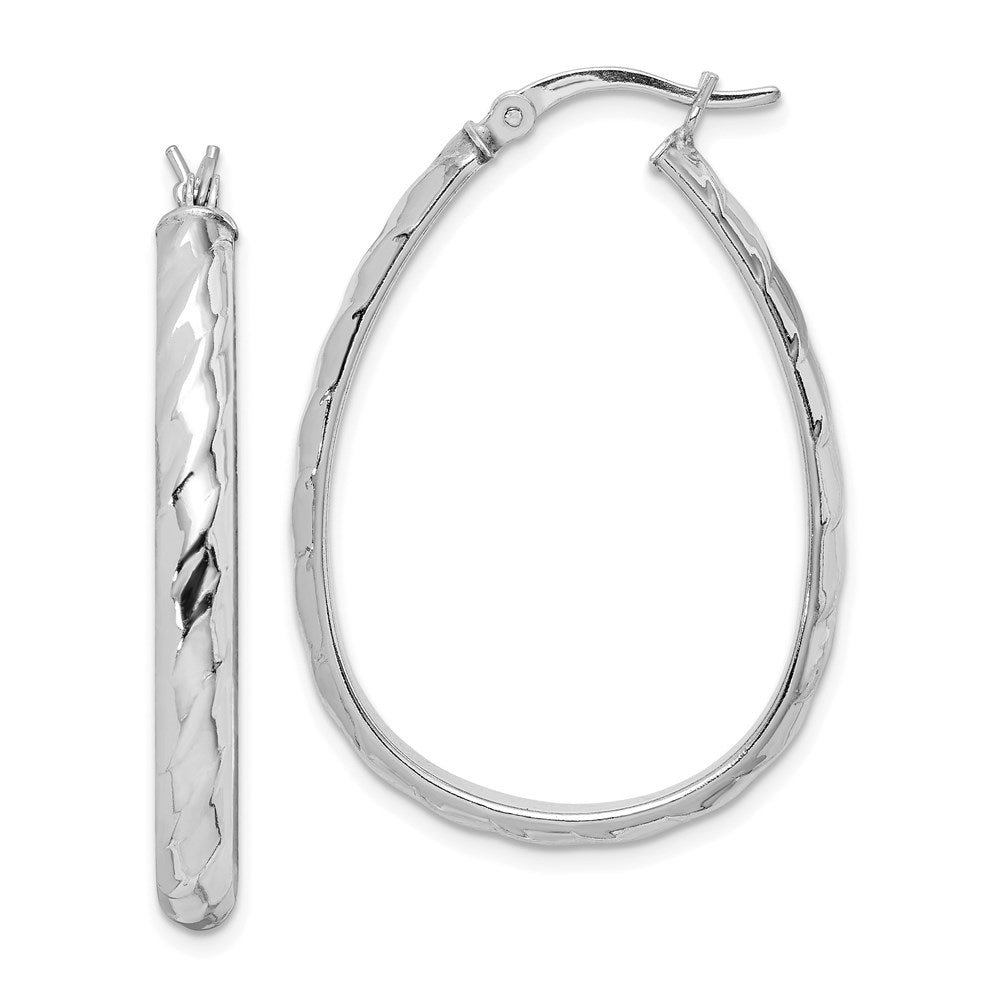 Sterling Silver Rhodium-plated 4mm Textured Hoop Earrings - Product Photo