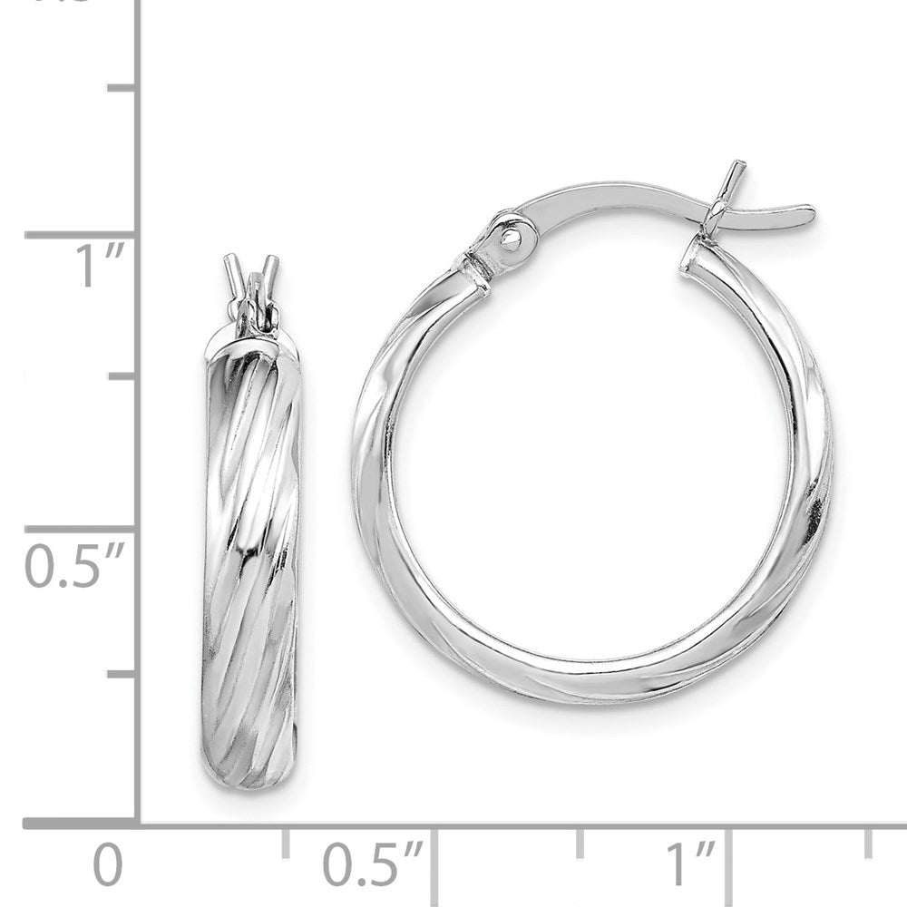 Sterling Silver Rhodium-plated Textured 20mm Hoop Earrings - Product Photo