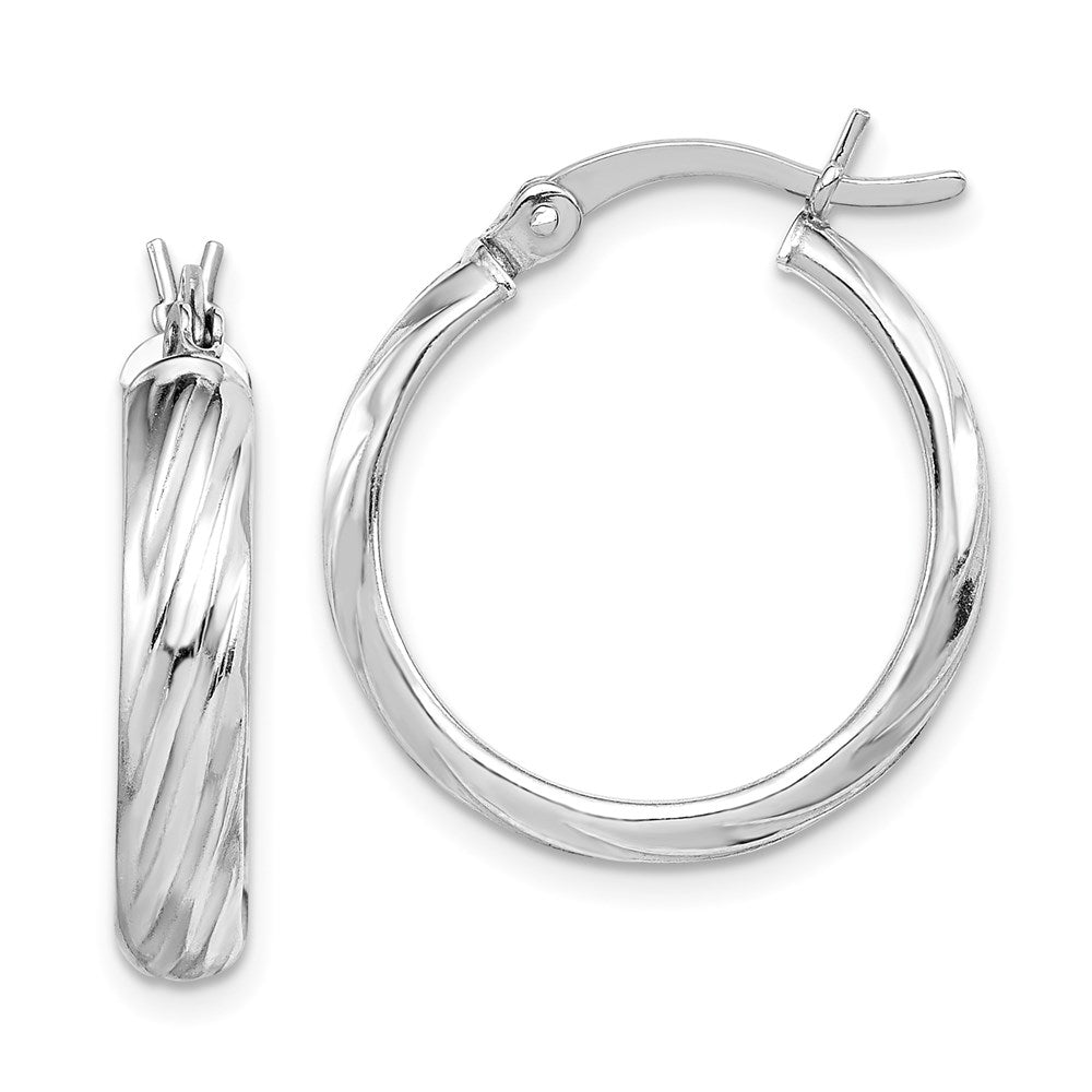 Sterling Silver Rhodium-plated Textured 20mm Hoop Earrings - Product Photo