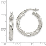 Sterling Silver Rhodium-plated Patterned Twisted 4x25mm Hoop Earrings - Product Photo