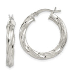 Sterling Silver Rhodium-plated Patterned Twisted 4x25mm Hoop Earrings - Product Photo