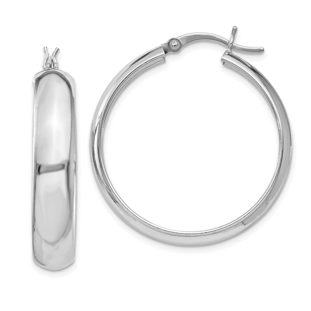 Sterling Silver Rhodium-plated 6x30mm Polished Hoop Earrings - Product Photo