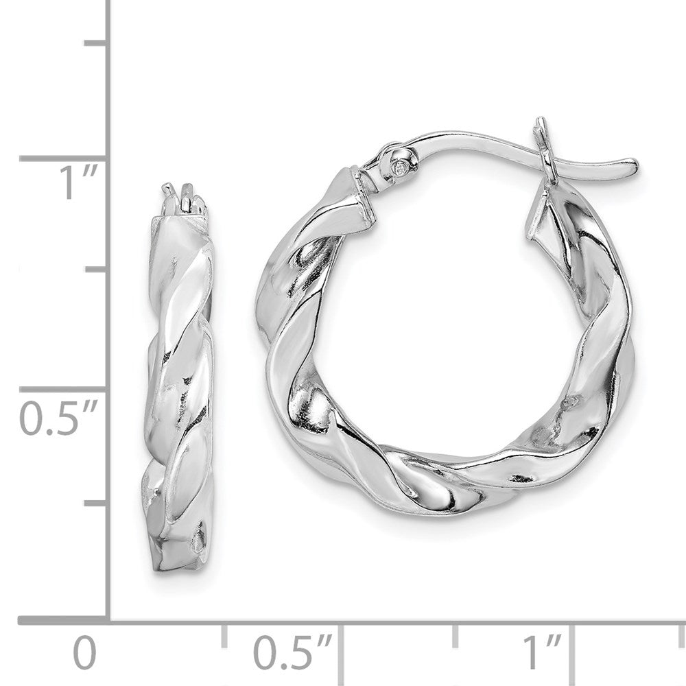 Sterling Silver Rhodium Plated Twisted 3.5x20mm Hoop Earrings - Product Photo