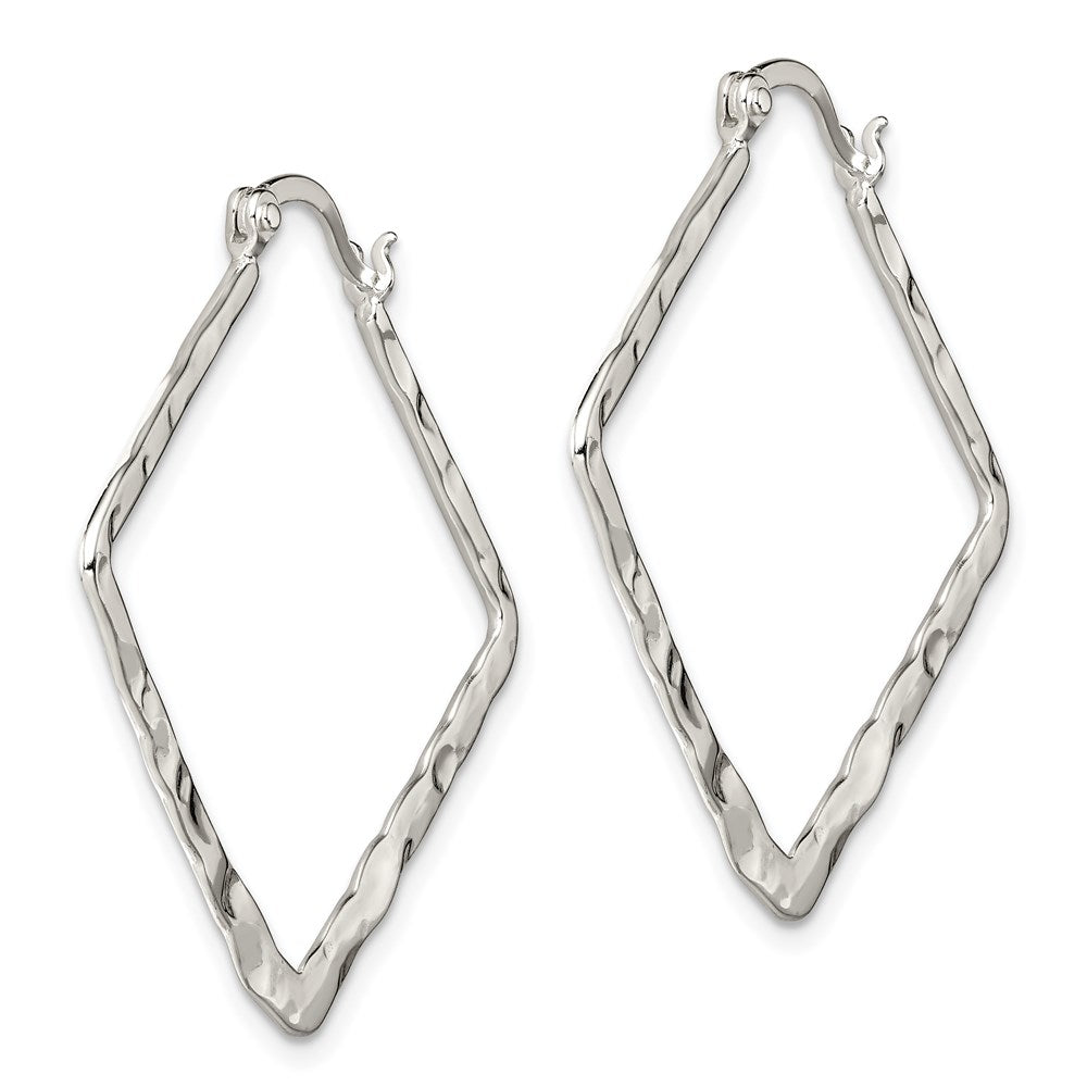 Sterling Silver Rhod-pltd Polished/Hammered Square Hoop Earrings - Product Photo