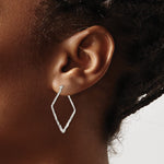 Sterling Silver Rhod-pltd Polished/Hammered Square Hoop Earrings - Product Photo