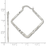 Sterling Silver Rhod-pltd Polished/Hammered Square Hoop Earrings - Product Photo