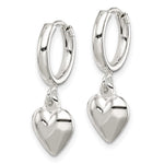 Sterling Silver Polished Puff Heart Dangle Hoop Earrings - Product Photo