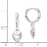 Sterling Silver Polished Puff Heart Dangle Hoop Earrings - Product Photo