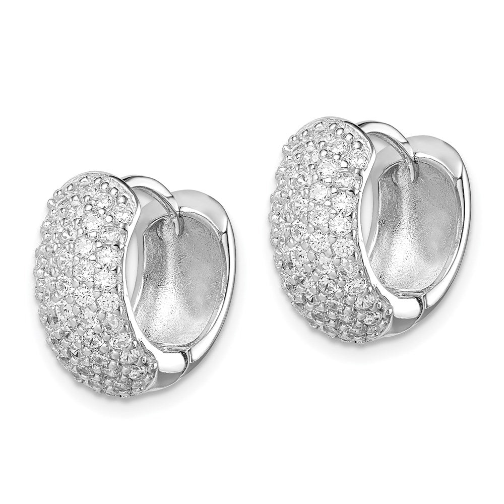 Sterling Silver Rhodium-plated CZ Hinged Hoop Earrings - Product Photo