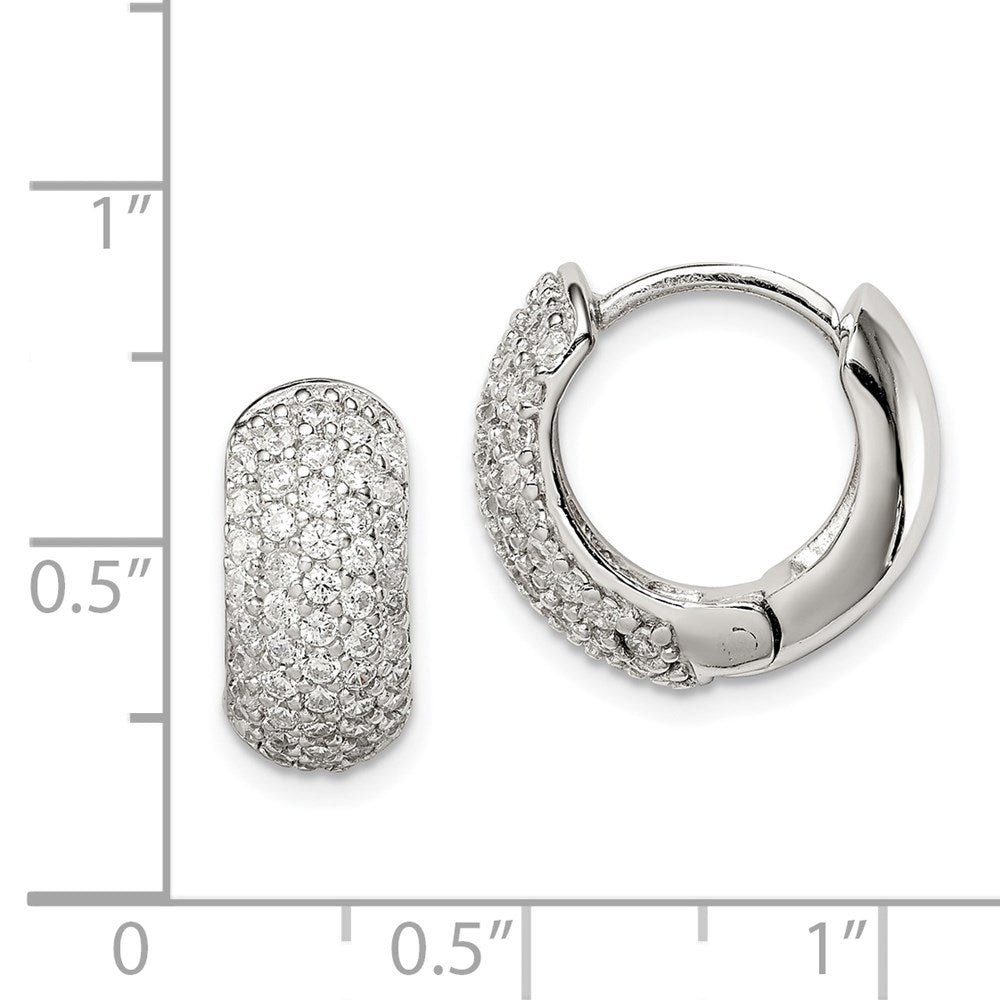 Sterling Silver Rhodium-plated CZ Hinged Hoop Earrings - Product Photo