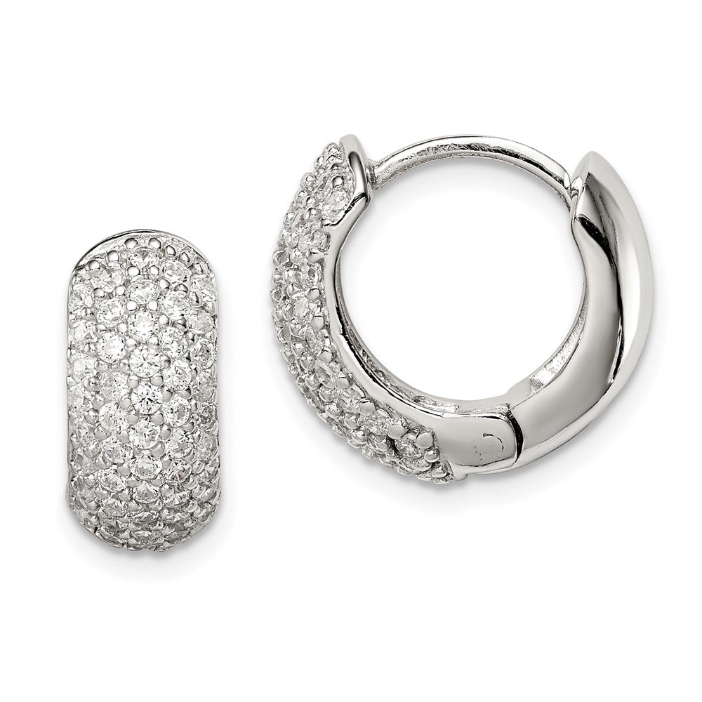 Sterling Silver Rhodium-plated CZ Hinged Hoop Earrings - Product Photo