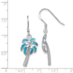 Sterling Silver Rhod-pltd Created Blue Opal Inlay Palm Tree Dangle Earrings - Product Photo