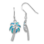 Sterling Silver Rhod-pltd Created Blue Opal Inlay Palm Tree Dangle Earrings - Product Photo