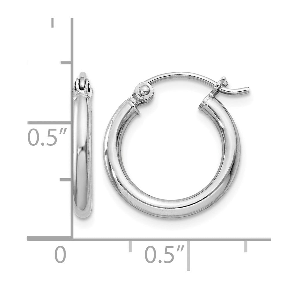 Sterling Silver Rhodium-plated 2mm Round Hoop Earrings - Product Photo