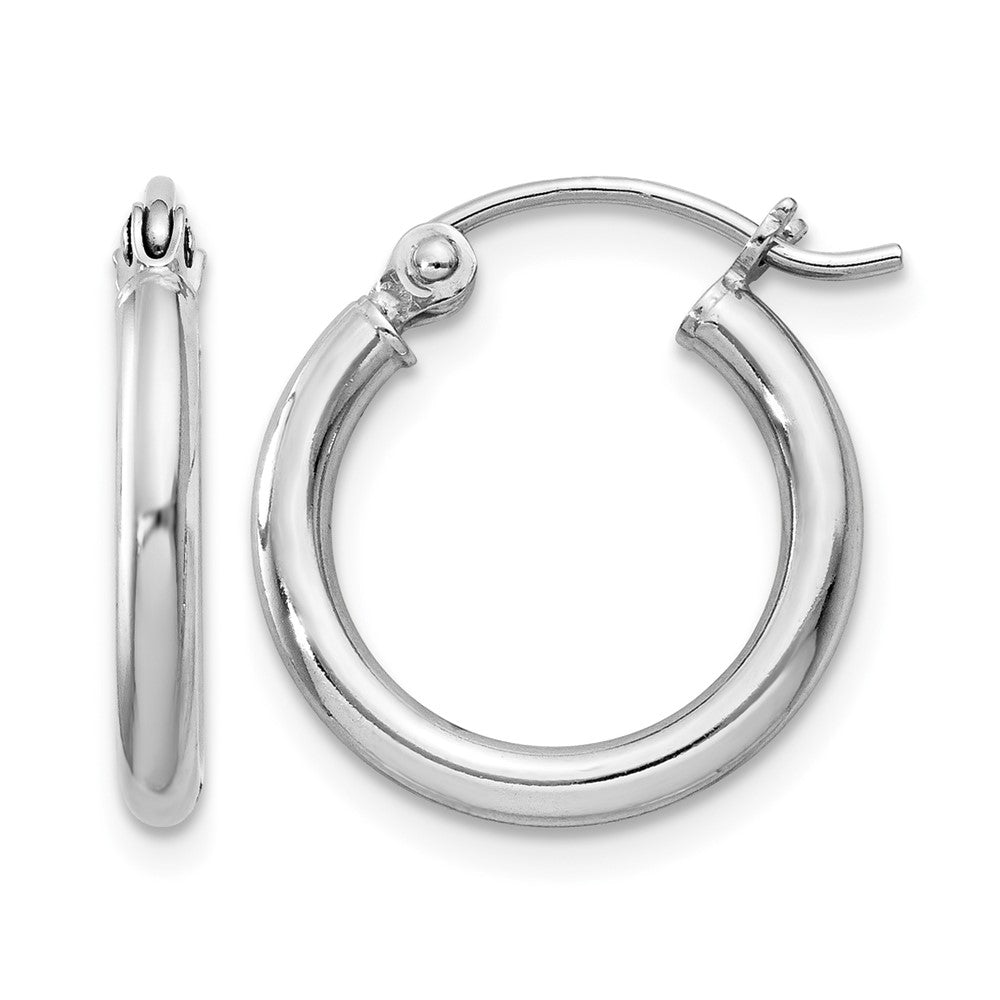 Sterling Silver Rhodium-plated 2mm Round Hoop Earrings - Product Photo