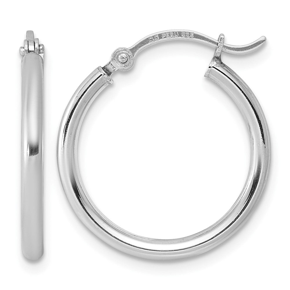 Sterling Silver Rhodium-plated 2mm Round Hoop Earrings - Product Photo
